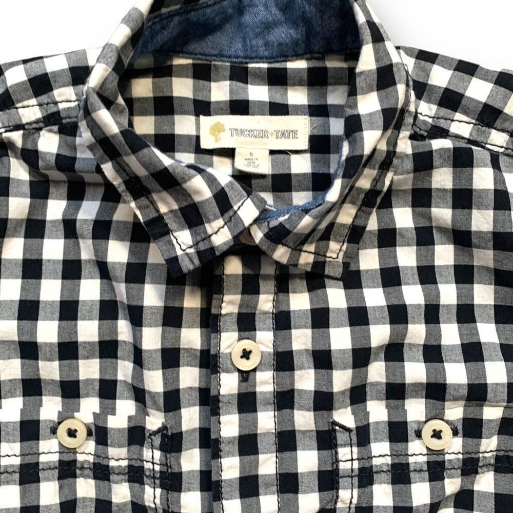 Tucker + Tate Shirt Black White Gingham Long Sleeve Collared Button Front 5 - Picture 3 of 8